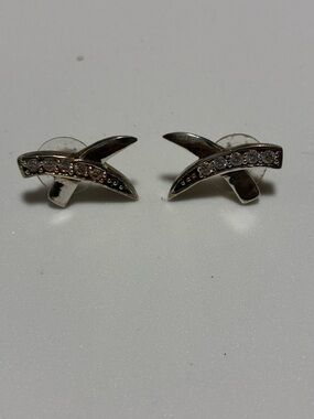 Silver Crystal Accent Crossbar Stud Earrings